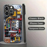 Creative Mechanical Circuit Board Pattern Glass Phone Case For iPhone