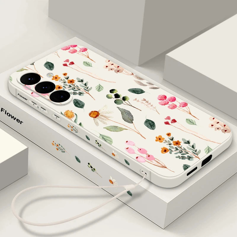 Luxury Flower Print Lanyard Case For Samsung