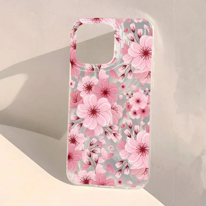 Blue Peach Flower Glitter Shiny Case For iPhone