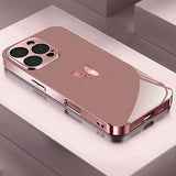 Pink Butterfly Pattern Pink Metallic Tempered Glass Phone Case For iPhone