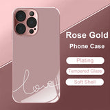 White Love Pattern Pink Metallic Tempered Glass Phone Case For iPhone