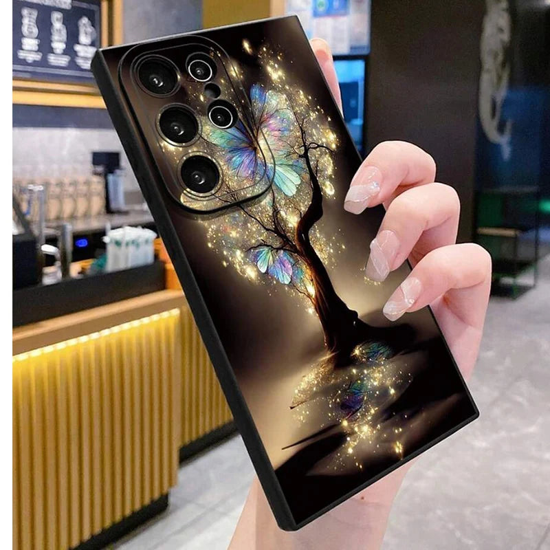 Glowing Butterfly Tree Pattern Silicone Phone Cas For Samsung