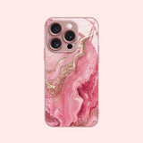Pink Gold Marble Metallic Paint Tempered Glass Hard Phone Case For iPhone