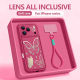 Retro Butterfly Pattern Lanyard  Soft Wrist Strap Cover Phone Case For iPhone