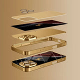 Golden Horse Pattern Gold Metallic Paint Glass Phone Case For iPhone