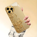 Newly Designed Gold Branch Flower Pattern Electroplated Glass Phone Case for iPhone
