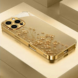 Newly Designed Gold Branch Flower Pattern Electroplated Glass Phone Case for iPhone