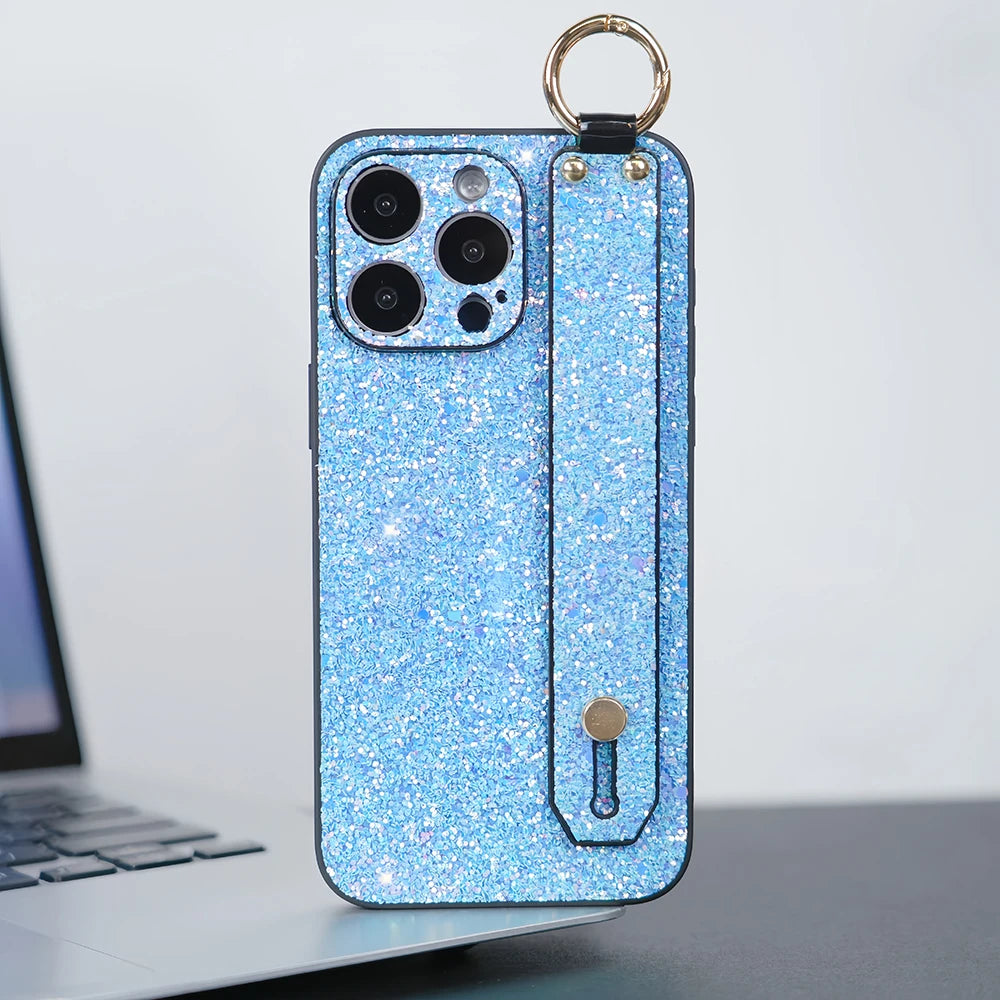 Shining Glitter Wrist Holder Strap Phone Case For iPhone