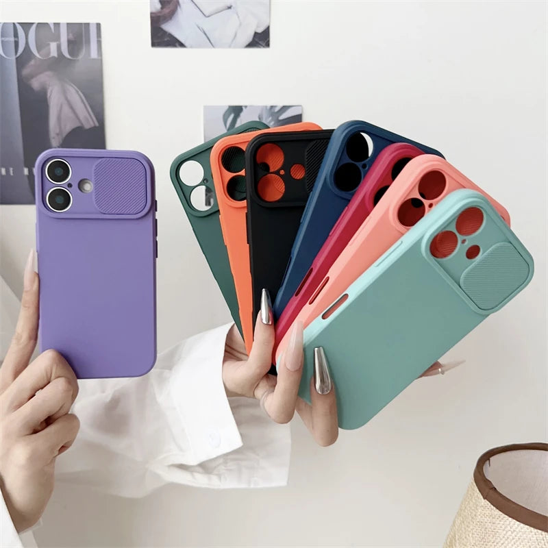 Slide Camera Lens Protection Soft Silicone Case For iPhone