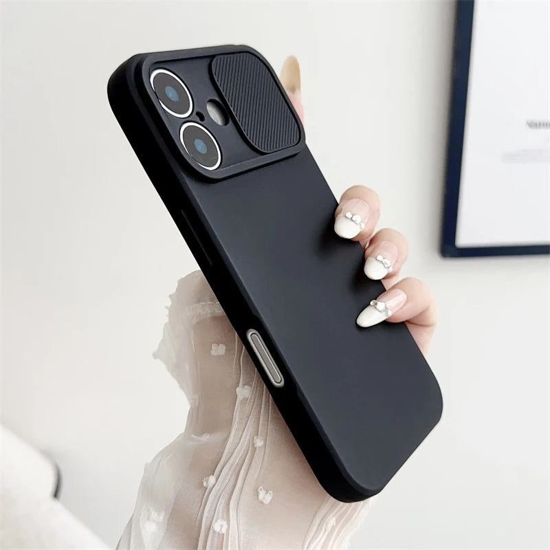 Slide Camera Lens Protection Soft Silicone Case For iPhone