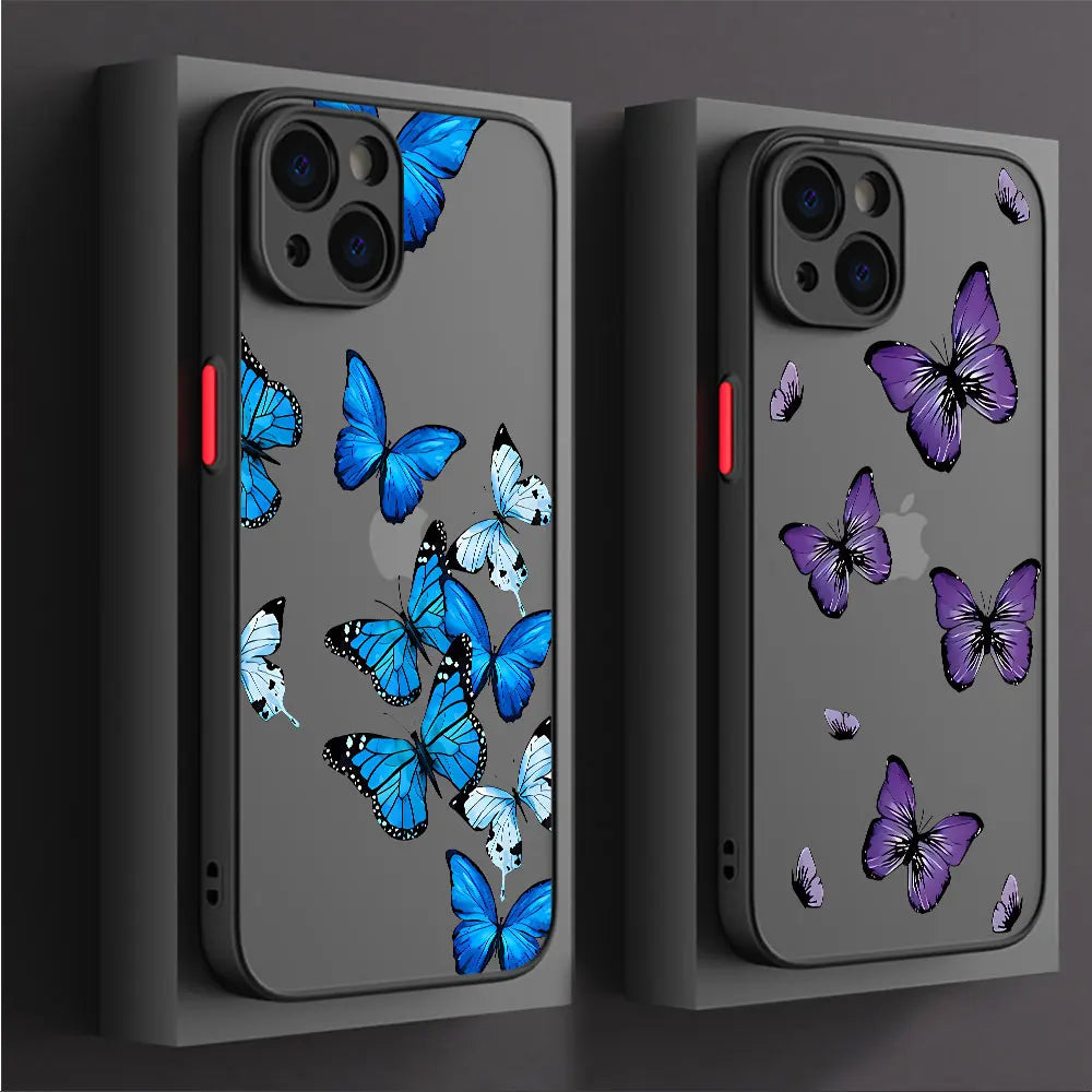 Soft Matte Cover Shell Retro Butterfly Pattern Case for iPhone