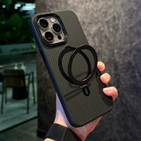 Titanium Gold Carbon Fiber Holder Magnetic Phone Case For iPhone