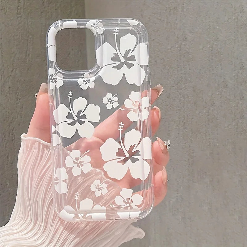 White Flower Clear Phone Case For iPhone