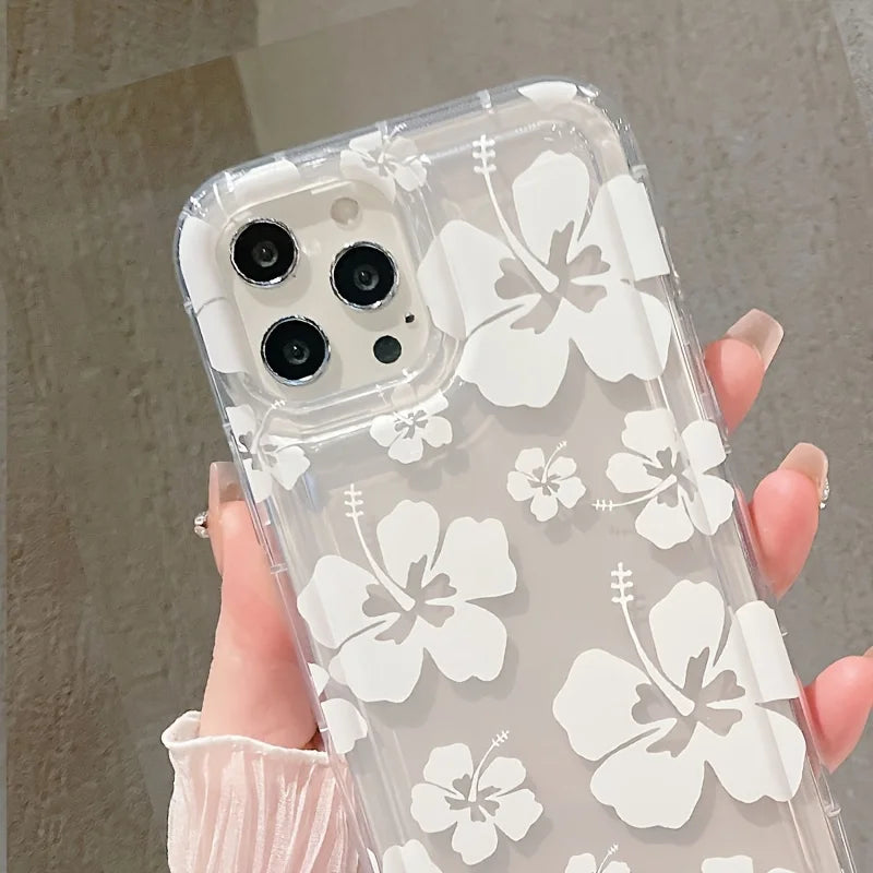 White Flower Clear Phone Case For iPhone