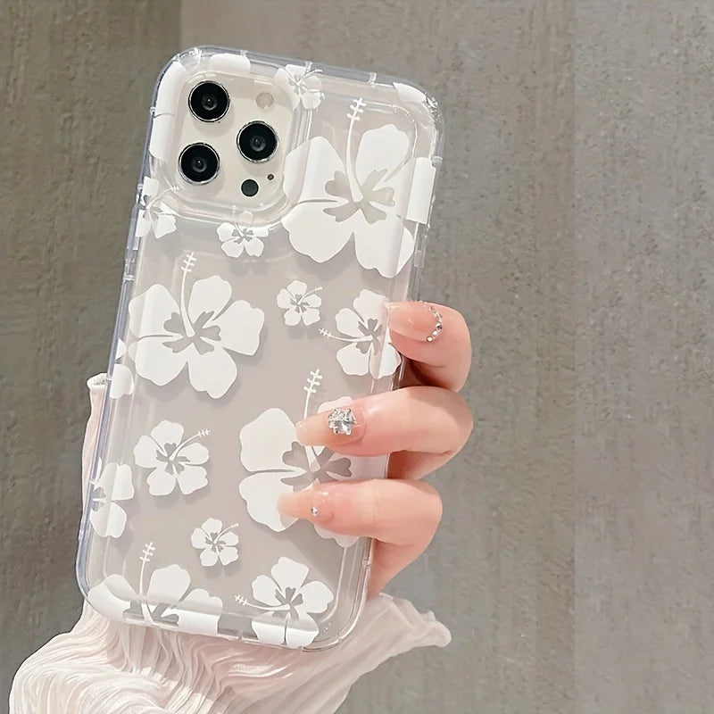 White Flower Clear Phone Case For iPhone