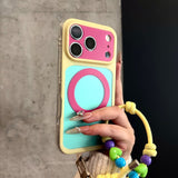 Color-blocked Magnetic Lanyard Phone Case For iPhone