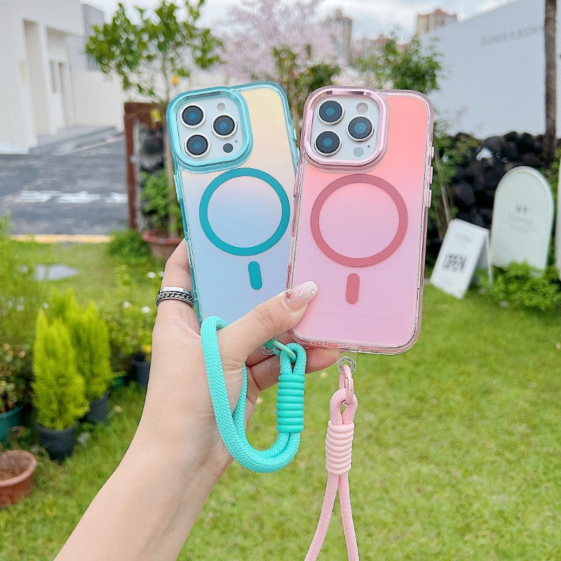 Laser Gradient Magnetic Lanyard Shockproof Case For iPhone