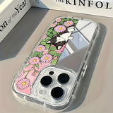 Cute Cat Daisy Flower Pattern Back Mirror Phone Case For iPhone