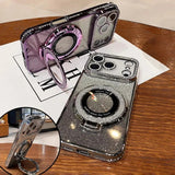 Plating Transparent Diamond Glitter Magnetic Phone Case For iPhone