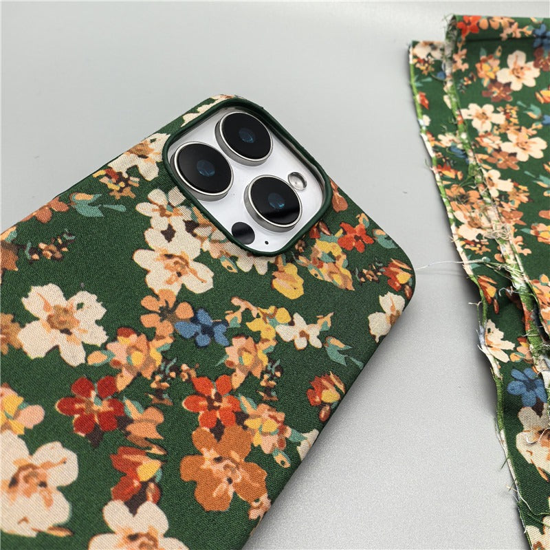 Large Flower Fabric Hard Phone Case For iPhone