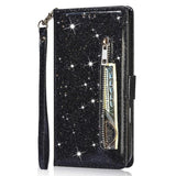Zipper Glitter Wallet Leather Case For iPhone