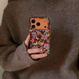 Retro Brown Oil Painting Colorful Flower Phone Case For iPhone