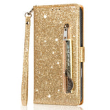 Zipper Glitter Wallet Leather Case For iPhone