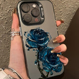 Luxury Ice Blue Rose Electroplate Silver Case For iPhone