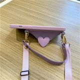 Crossbody Lanyard Necklace Strap Card Holder Purple Case For iPhone