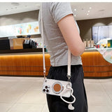 Mirror Stand Silk Strap Case For iPhone 17 16 15 14 11 12 13 Pro Max XS Plus 16E Transparent Crossbody Neck Lanyard Soft Cover