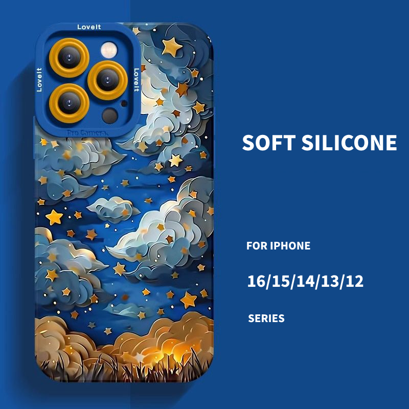 Stars and Clouds Silicone Anti-fall Soft Phone Case For iPhone