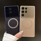 Color-blocked Frosted Premium Lens Film Magnetic Phone Case  for  Samsung