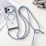 Luxury Necklace Cord Rope Lanyard Plating Magnetic Clear Phone Case for iPhone