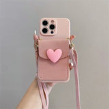 Heart-shaped Card Holder Crossbody Lanyard Phone Case For iPhone