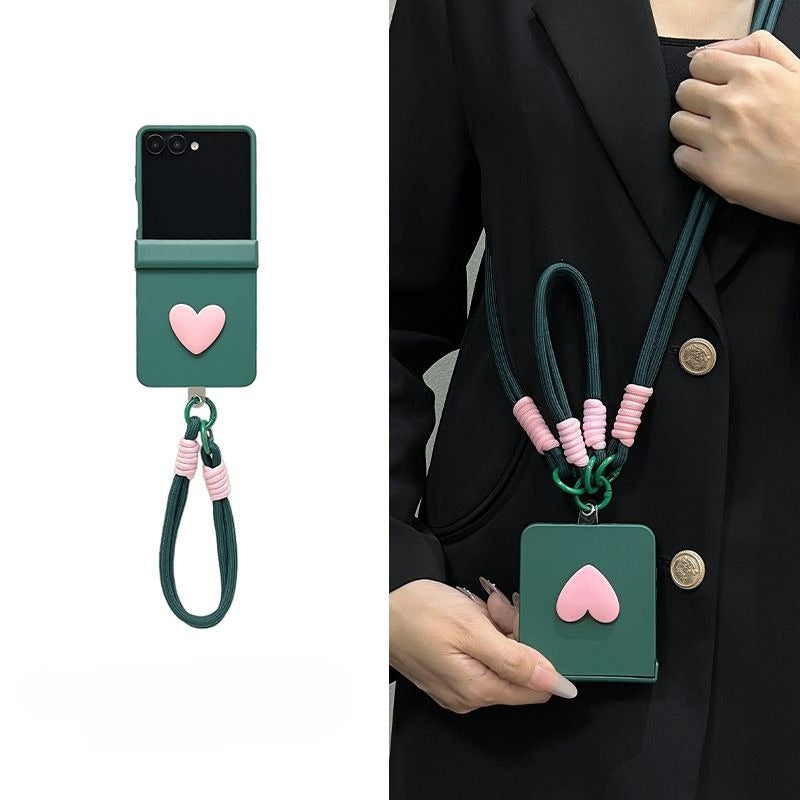 Heart-shaped Crossbody Phone Case with Carrying Strap For Samsung Z Flip 7 6 5
