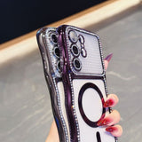 Rhinestone Wave Transparent Magnetic Phone Case For Samsung
