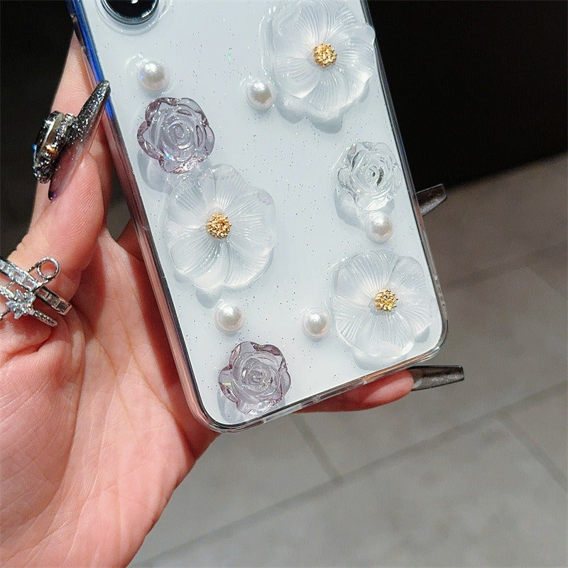 3D Pearl Flower Transparent Phone Case For Samsung