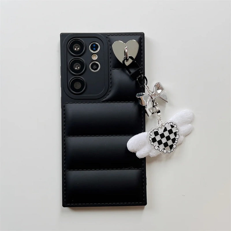 Luxury Love Heart Pendant Down Jackets Case For Samsung