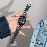 Metal Chain Denim Leather Watch Strap For iWatch