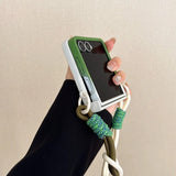 Matte Candy Color Collision Wrist Strap Case For Samsung Z Flip 8 7 6 5 4 3