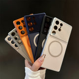 Color-blocked Frosted Premium Lens Film Magnetic Phone Case  for  Samsung