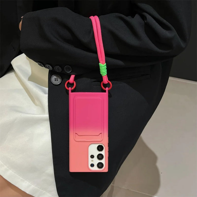 Card Holder Gradient Lanyard Case For Samsung