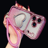 Heart-shaped Crystal Lanyard Phone Case For iPhone
