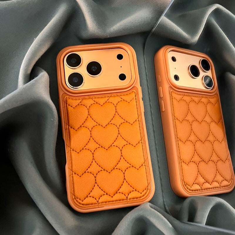 Leather Embossed Heart Phone Case For iPhone
