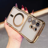 Rhinestone Wave Transparent Magnetic Phone Case For Samsung