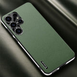 Plain Leather Metal Lens Simple Phone Case For Samsung