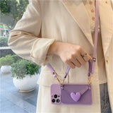 Crossbody Lanyard Necklace Strap Card Holder Purple Case For iPhone