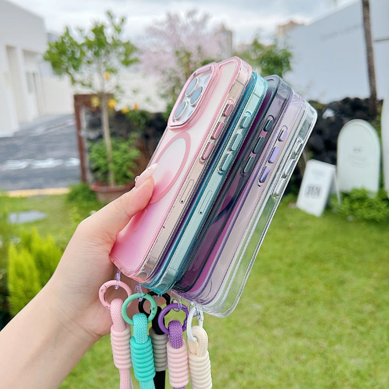 Laser Gradient Magnetic Lanyard Shockproof Case For iPhone
