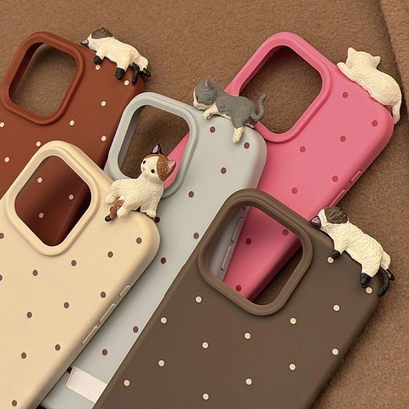 Cute 3D Cat Simple Polka Dot Soft Phone Case For iPhone