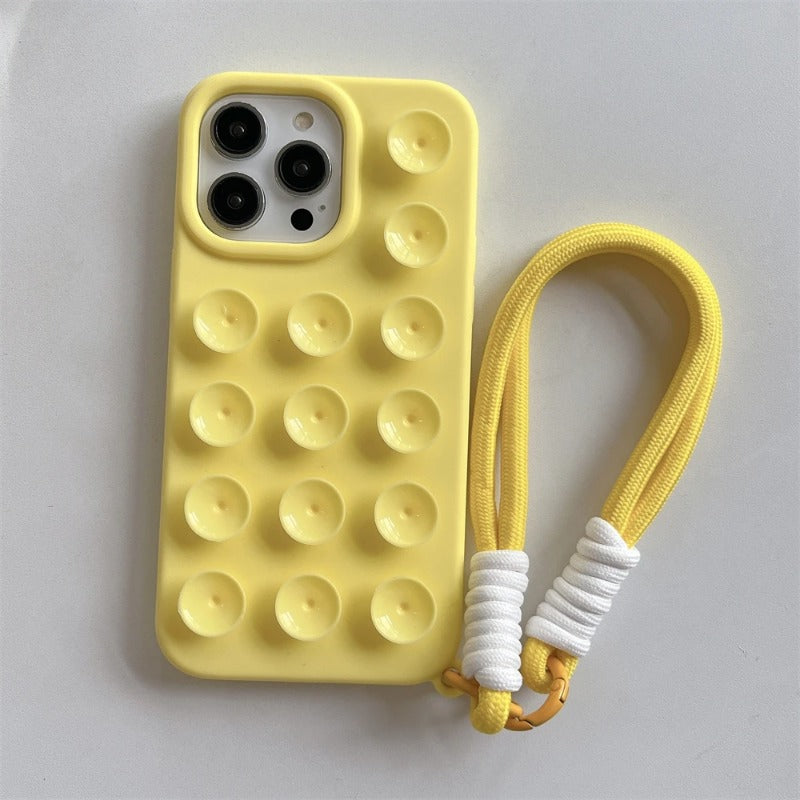 Fashion Cute Candy Liquid Silicone Suction Cup With Wrist Strap Case For iPhone